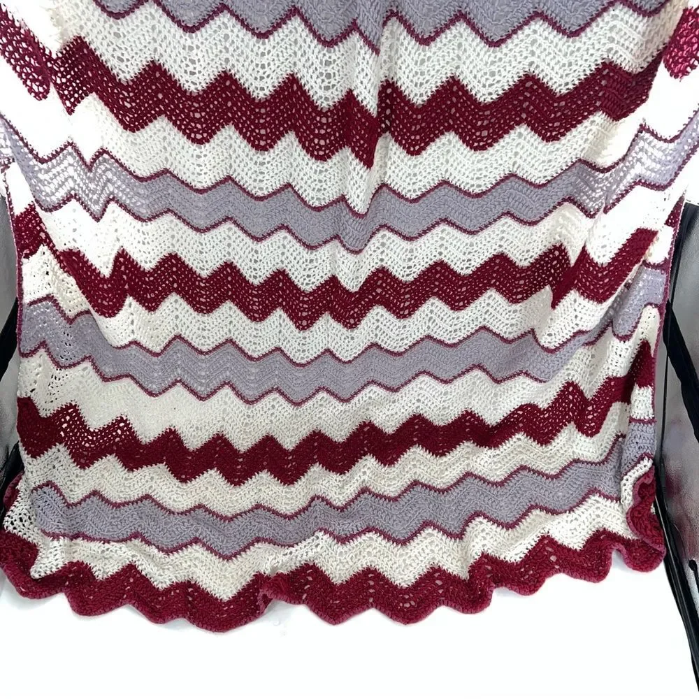Vintage Afgani Crochet Grandma Chevron Blanket Throw Quilt Multicolor Handmade